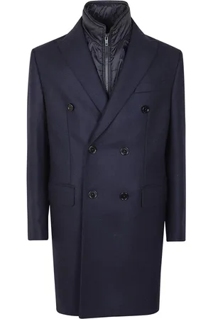 FAY Mantels, Heren, Blauw, M, Wol, Blauwe wollen kasjmier jas met uitneembaar vest
