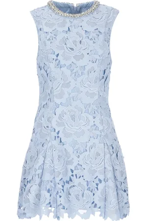 Self-Portrait Kleedjes, Dames, Blauw, S, Blauwe Mouwloze Jurk met Bloemkanten