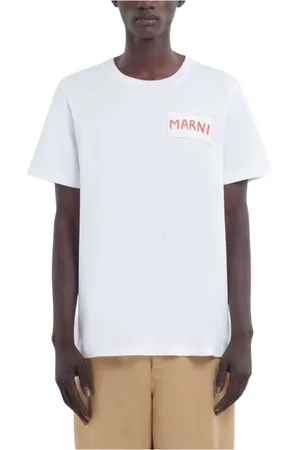 Marni Tops, Heren, Wit, L, Katoen, Wit Katoenen T-shirt met Logo Print