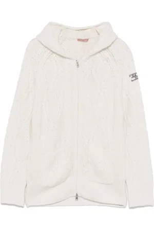 ERMANNO SCERVINO Truien, Dames, Wit, L, Polyester, Witte Gebreide Hoodie met Rits