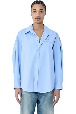 Alexander Wang Blouses & Shirts, Dames, Blauw, S, Katoen, Overhemd met grafische borduursels van katoenpopeline