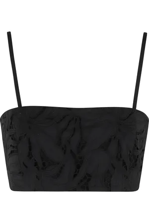 Isabelle Blanche Tops, Dames, Zwart, S, Katoen, Zwart Geborduurde Crop Top