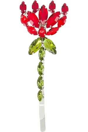 Simone Rocha Accessoires, Dames, Rood, ONE Size, Kristallen anjer haarklem - Rood