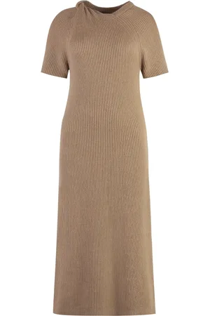 Stella McCartney Kleedjes, Dames, , M, Wol, Geribbelde Gebreide Midi Jurk met Blote Schouders