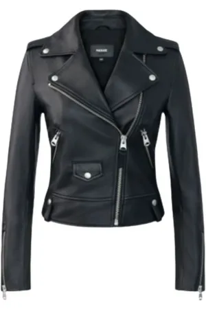 Mackage Jassen, Dames, Zwart, L, Leer, Zwart Leren Bikerjack