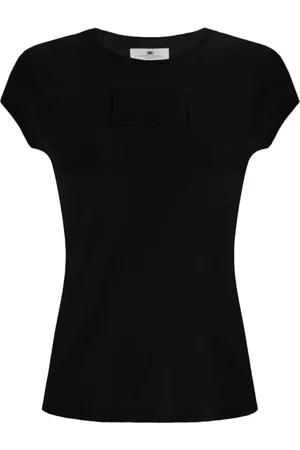 Elisabetta Franchi Tops, Dames, Zwart, S, Katoen, Zwart T-shirt