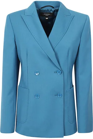 Max Mara Jassen, Dames, Blauw, S, Wol, Double-breasted Soft Jacket
