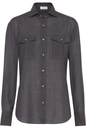 Brunello Cucinelli Blouses & Shirts, Dames, Grijs, XS, Organza, Wool Organza Shirt