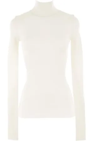 Bottega Veneta Truien, Dames, , M, Wol, Ivoorwollen Gebreide Coltrui met Hoge Hals en Geribbelde Randen