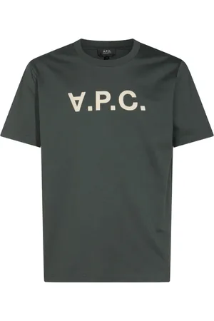 A.P.C. Tops, Heren, Groen, L, Katoen, T-shirt met logo en ronde hals