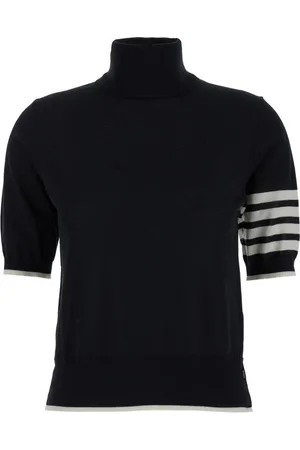 Thom Browne Truien, Dames, Zwart, S, Wol, High Neck 3Stripe Turtleneck