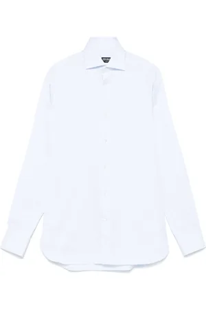 Ermenegildo Zegna Overhemden, Heren, Blauw, L, Katoen, Gestreept Katoenen Overhemd