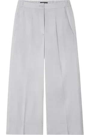 Luisa Cerano Broeken, Dames, Grijs, L, Linnen, Wijde Gabardine Broek met Zakken