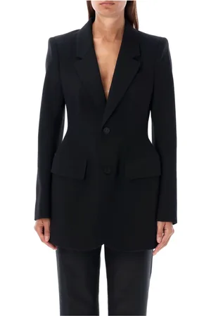 Balenciaga Jassen, Dames, Zwart, M, Wol, Zandloper Zwart Wollen Jas