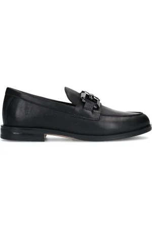 Manfield Schoenen, Dames, Zwart, 40 EU, Leer, Zwarte leren loafers met vierkante ketting