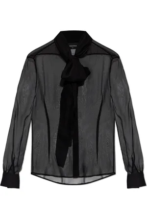 Dsquared2 Blouses & Shirts, Dames, Zwart, S, Leer, Zijden Blouse met Strik