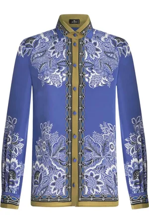 Etro Blouses & Shirts, Dames, Blauw, XS, Blauw Bloemenprint Zijden Overhemd