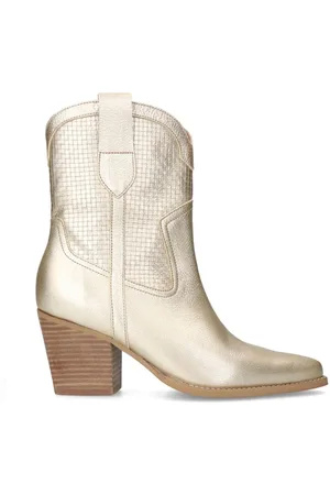 Manfield Schoenen, Dames, Geel, 41 EU, Gouden Leren Cowboylaarzen
