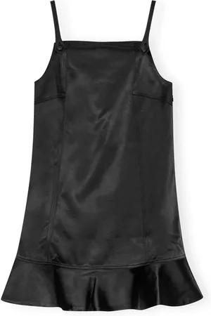 Ganni Tops, Dames, Zwart, S, Satijn, Satijnen Mini Jurk met Vierkante Hals