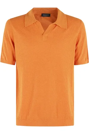 Roberto Collina Tops, Heren, Oranje, XL, Katoen, Oranje Polo Shirt Geen Knopen