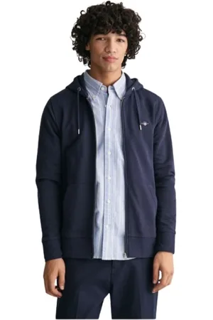 GANT Sweatshirts & Hoodies, Heren, Blauw, M, Katoen, Hoodie met ritssluiting