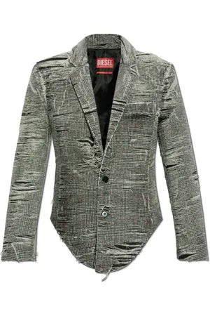Diesel Jassen, Dames, Grijs, S, Katoen, De-Phonix-Fsg Distressed Blazer
