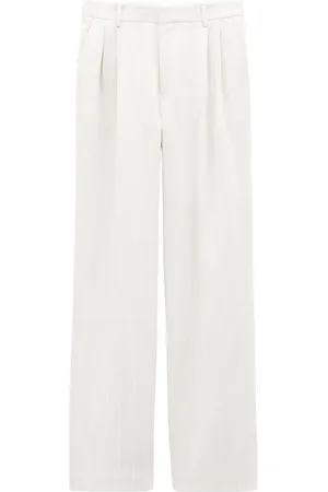 Filippa K Broeken, Dames, Wit, L, Katoen, Pleated Pinstripe Broeken