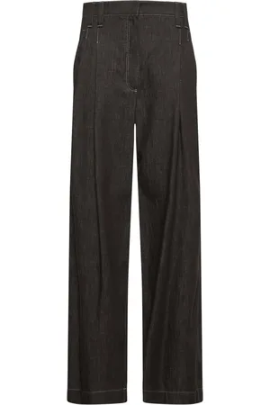 Brunello Cucinelli Broeken, Dames, Bruin, 2Xs, Katoen, Wide Leg Jeans met Monili-borduursel