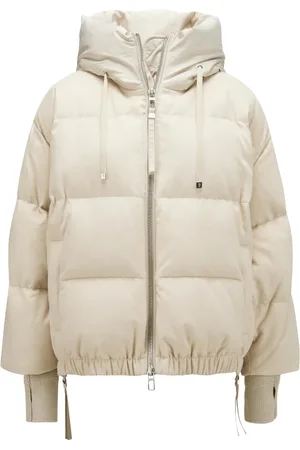 Duno Jassen, Dames, Wit, S, Wol, Korte Oversized Wollen Jas met Capuchon