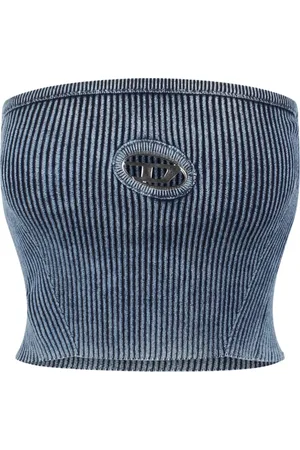 Diesel Tops, Dames, Blauw, M, Katoen, Geribbelde Mouwloze Top