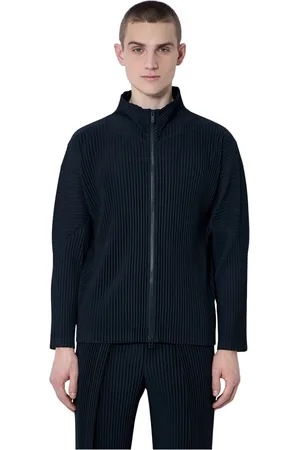 Issey Miyake Sweatshirts & Hoodies, Heren, Zwart, XL, Polyester, Geplooide Zip-Up Shirt