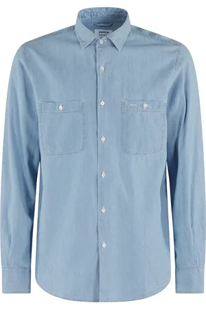 Aspesi Overhemden, Heren, Blauw, S, Katoen, Lichtblauw Slim Chambray Katoenen Overhemd
