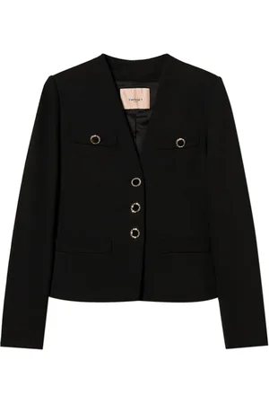 Twin-Set Jassen, Dames, Zwart, M, Polyester, Zwarte Jersey Blazer met Juweelknopen