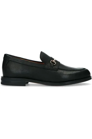 Manfield Schoenen, Dames, Zwart, 41 EU, Leer, Zwarte leren loafers met gouden detail