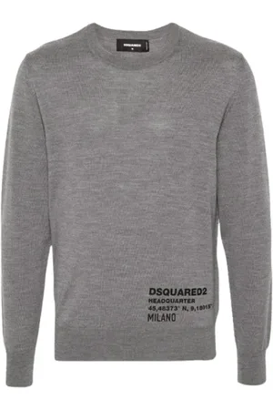 Dsquared2 Truien, Heren, Grijs, M, Wol, Gebreide trui met ronde hals