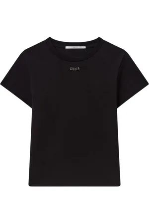 Stella McCartney Tops, Dames, Zwart, S, Katoen, Logo Charm T-shirt met ronde hals