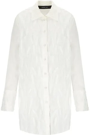 FEDERICA TOSI Blouses & Shirts, Dames, Wit, XS, Katoen, Witte Franje Patroon Overhemd