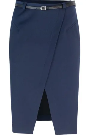 Patrizia Pepe Rokken, Dames, Blauw, S, Polyester, Blauwe Crepe Slim Fit Knielengte Rok