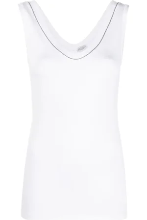 Brunello Cucinelli Tops, Dames, Wit, S, Mouwloze Top