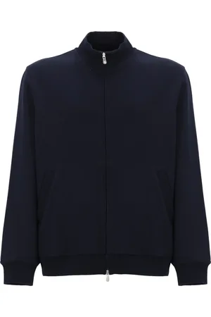 Brunello Cucinelli Sweatshirts & Hoodies, Heren, Blauw, L, Katoen, Blauw Katoenmix Sweatshirt met Hoge Kraag
