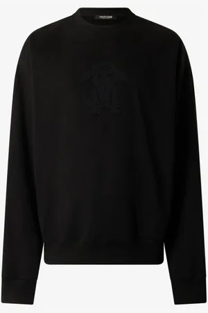 Roberto Cavalli Sweatshirts & Hoodies, Heren, Zwart, M, Katoen, Snake Monogram Geborduurd Katoenen Sweatshirt