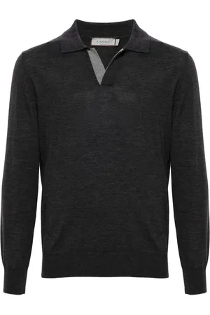 CANALI Tops, Heren, Grijs, L, Wol, Wollen poloshirt zonder knopen