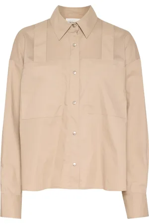 Karen by Simonsen Blouses & Shirts, Dames, Bruin, L, Katoen, Taupe Overhemdblouse met Kraag