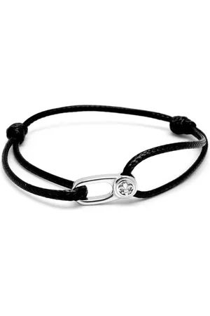 Nialaya Accessoires, Heren, Grijs, ONE Size, Nylon, Black String Bracelet with Silver Hook