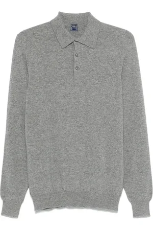 FEDELI Truien, Heren, Grijs, L, Kasjmier, Cashmere Polo Shirt