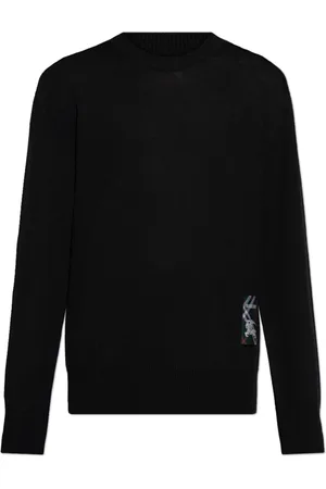 Burberry Truien, Heren, Zwart, XL, Wol, Logo Patch Gebreide Trui