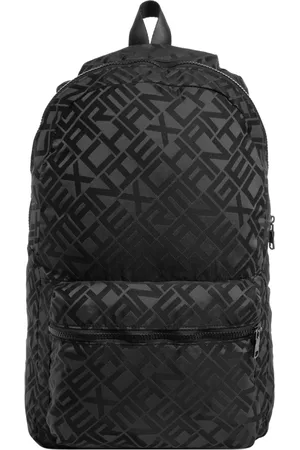 Armani Exchange Tassen, Heren, Zwart, ONE Size, Polyester, Logo Patroon Rits Rugzak met Zakken