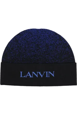 Lanvin Accessoires, Dames, Blauw, ONE Size, Wol, Wollen Beanie met Geborduurd Logo