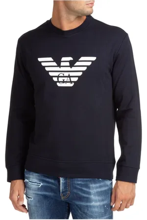 Emporio Armani Sweatshirts & Hoodies, Heren, Blauw, M, Katoen, Sweatshirt met patroonlogo