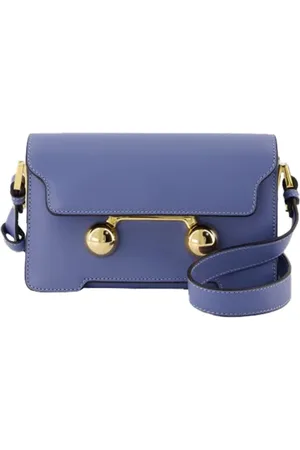 Marni Tassen, Dames, Blauw, ONE Size, Leer, Leren Schoudertas